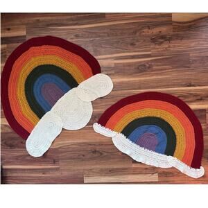 Pair Handmade Rainbow Crochet Rugs Nursery Kidcore Clouds